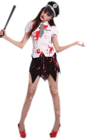 F1689 bloody women zombie police costume,it comes with hat,topwear,skirt